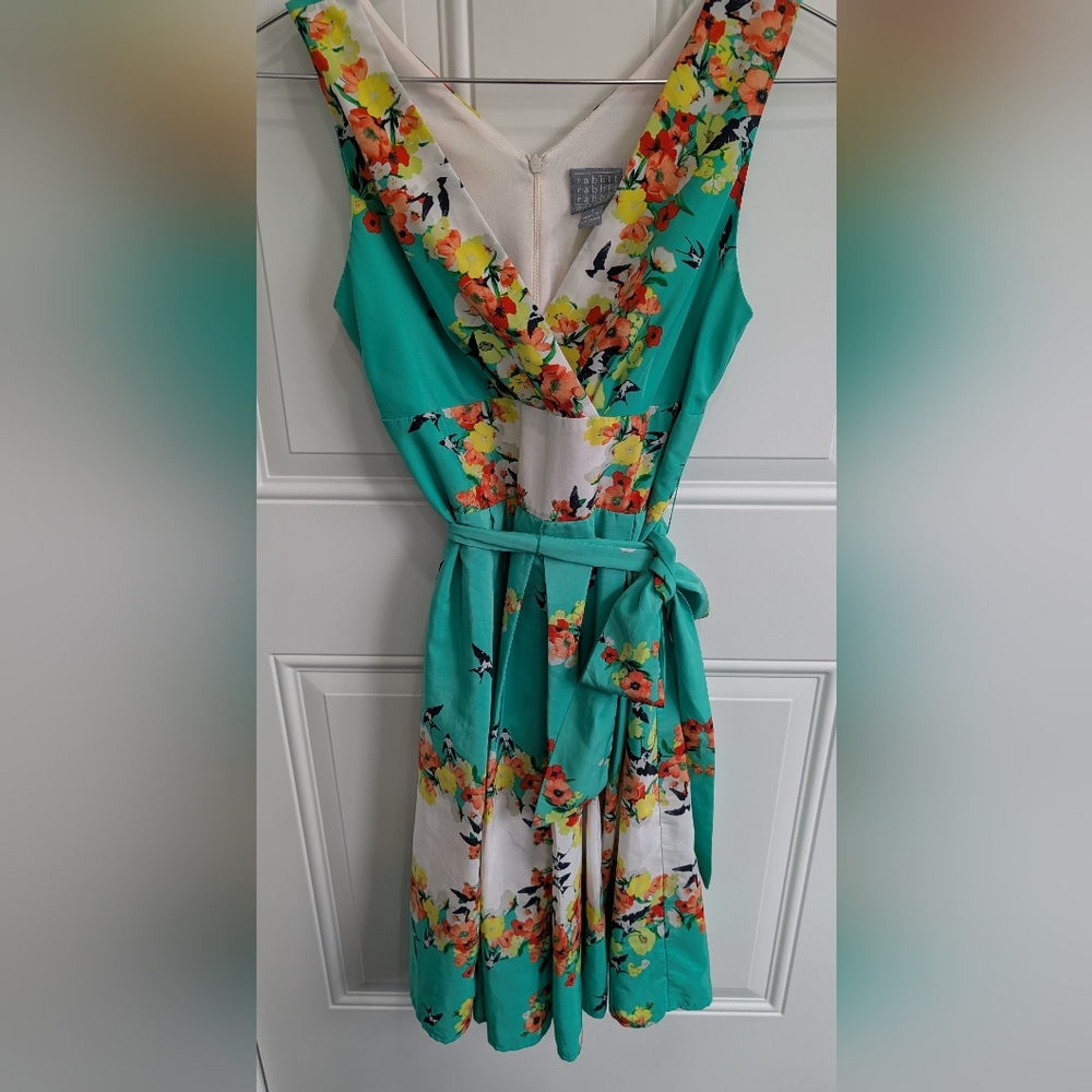 Rabbit Rabbit Rabbit Blue Green Sleeveless V-Neck Sundress